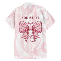 New Zealand Nurses RN Personalised Family Matching Off Shoulder Maxi Dress and Hawaiian Shirt Pink Stethoscope Coquette Bow Maori Motif