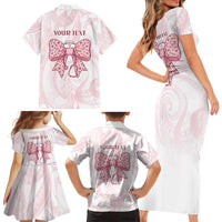 New Zealand Nurses RN Personalised Family Matching Short Sleeve Bodycon Dress and Hawaiian Shirt Pink Stethoscope Coquette Bow Maori Motif