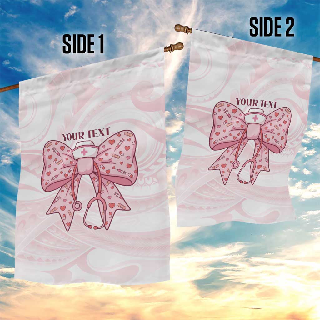 New Zealand Nurses RN Personalised Garden Flag Pink Stethoscope Coquette Bow Maori Motif LT9 - Polynesian Pride