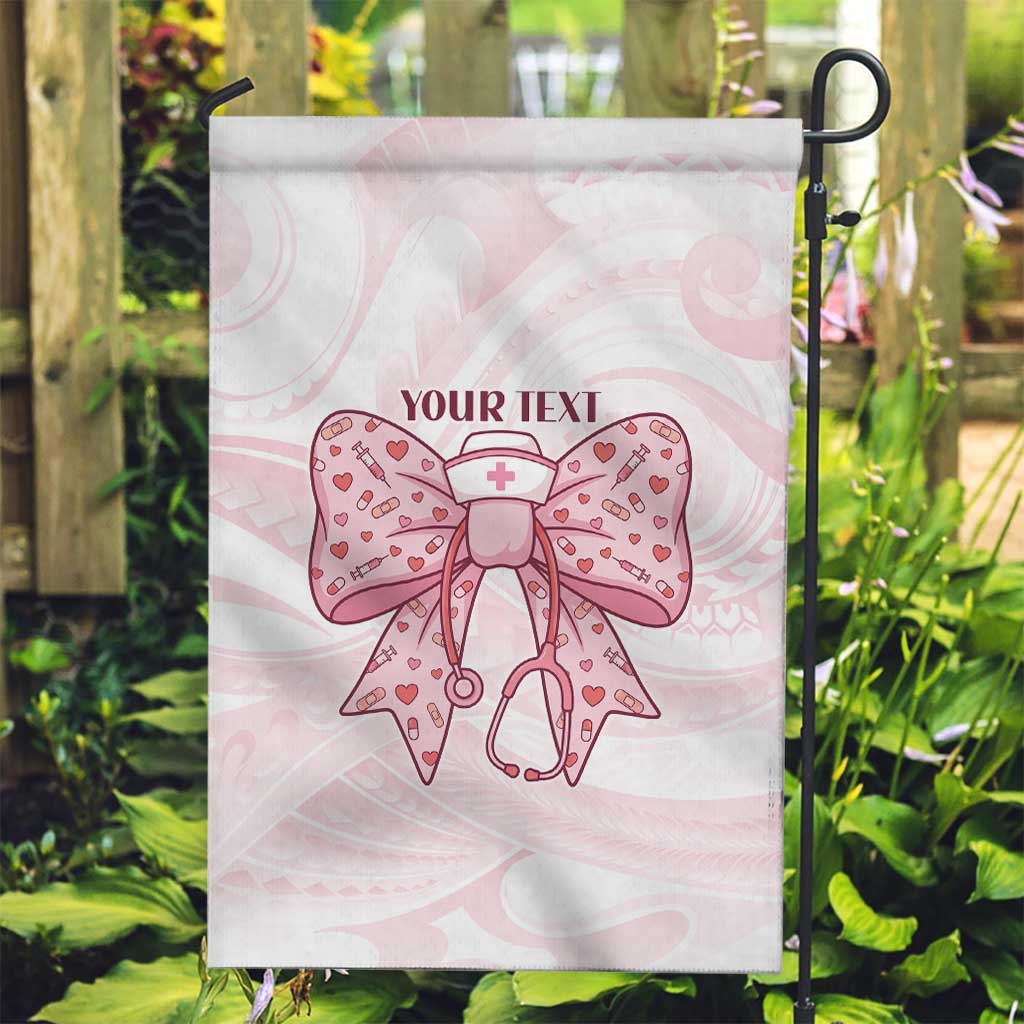 New Zealand Nurses RN Personalised Garden Flag Pink Stethoscope Coquette Bow Maori Motif LT9 Garden Flag Pink - Polynesian Pride