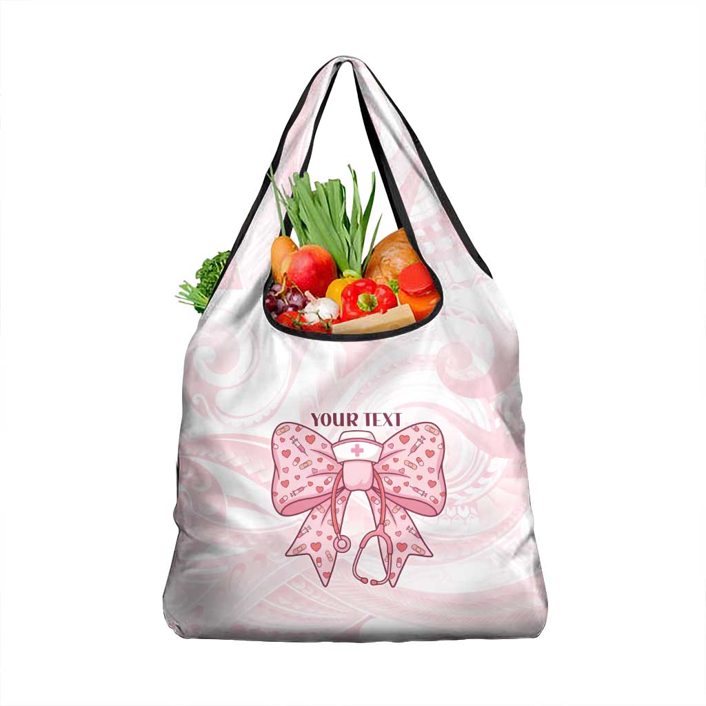 New Zealand Nurses RN Personalised Grocery Bag Pink Stethoscope Coquette Bow Maori Motif LT9 1-pack One Size Pink - Polynesian Pride