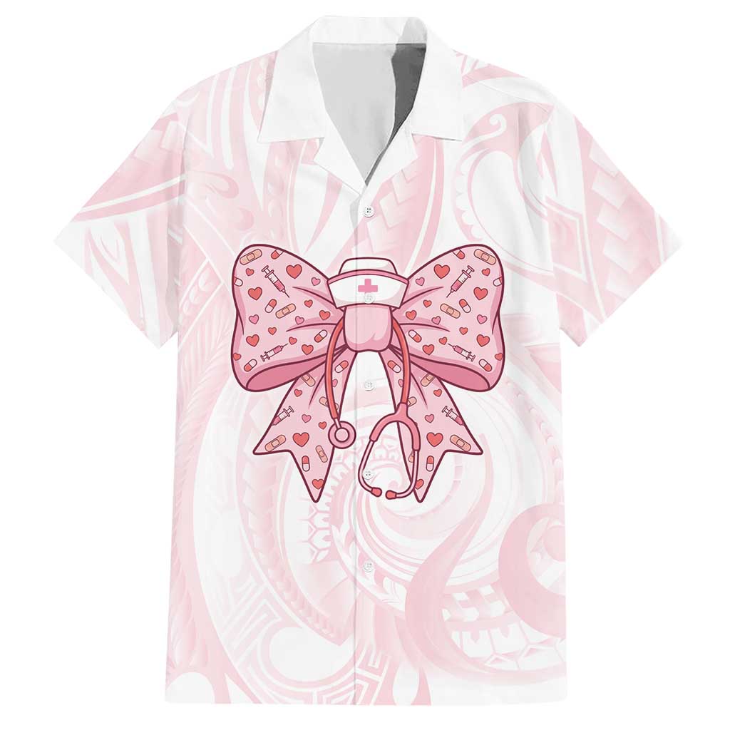 New Zealand Nurses RN Personalised Hawaiian Shirt Pink Stethoscope Coquette Bow Maori Motif LT9 Pink - Polynesian Pride