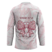 New Zealand Nurses RN Personalised Hockey Jersey Pink Stethoscope Coquette Bow Maori Motif LT9 - Polynesian Pride