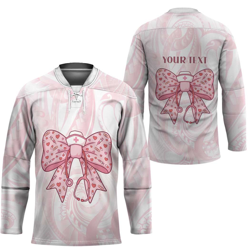 New Zealand Nurses RN Personalised Hockey Jersey Pink Stethoscope Coquette Bow Maori Motif LT9 - Polynesian Pride