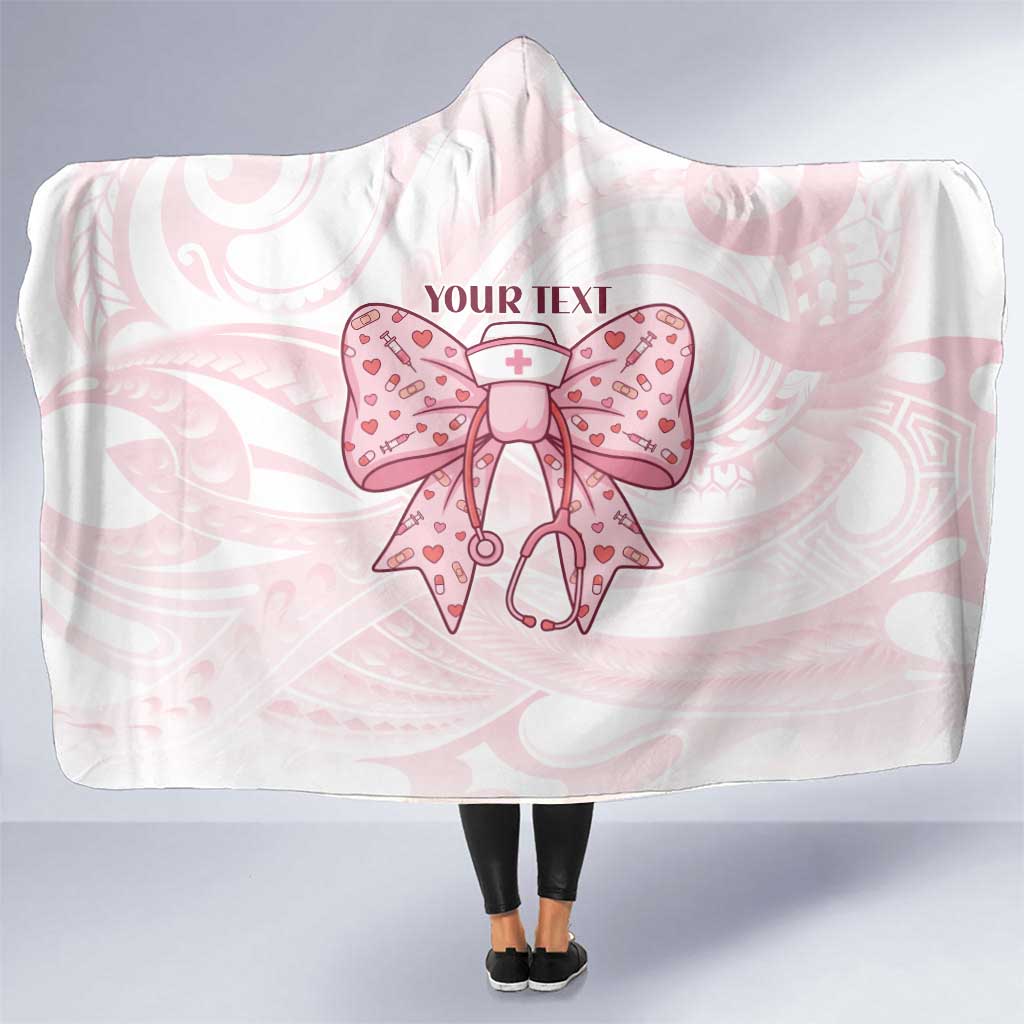 New Zealand Nurses RN Personalised Hooded Blanket Pink Stethoscope Coquette Bow Maori Motif LT9 One Size Pink - Polynesian Pride