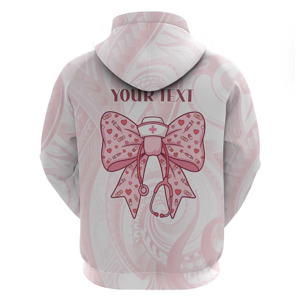 New Zealand Nurses RN Personalised Hoodie Pink Stethoscope Coquette Bow Maori Motif