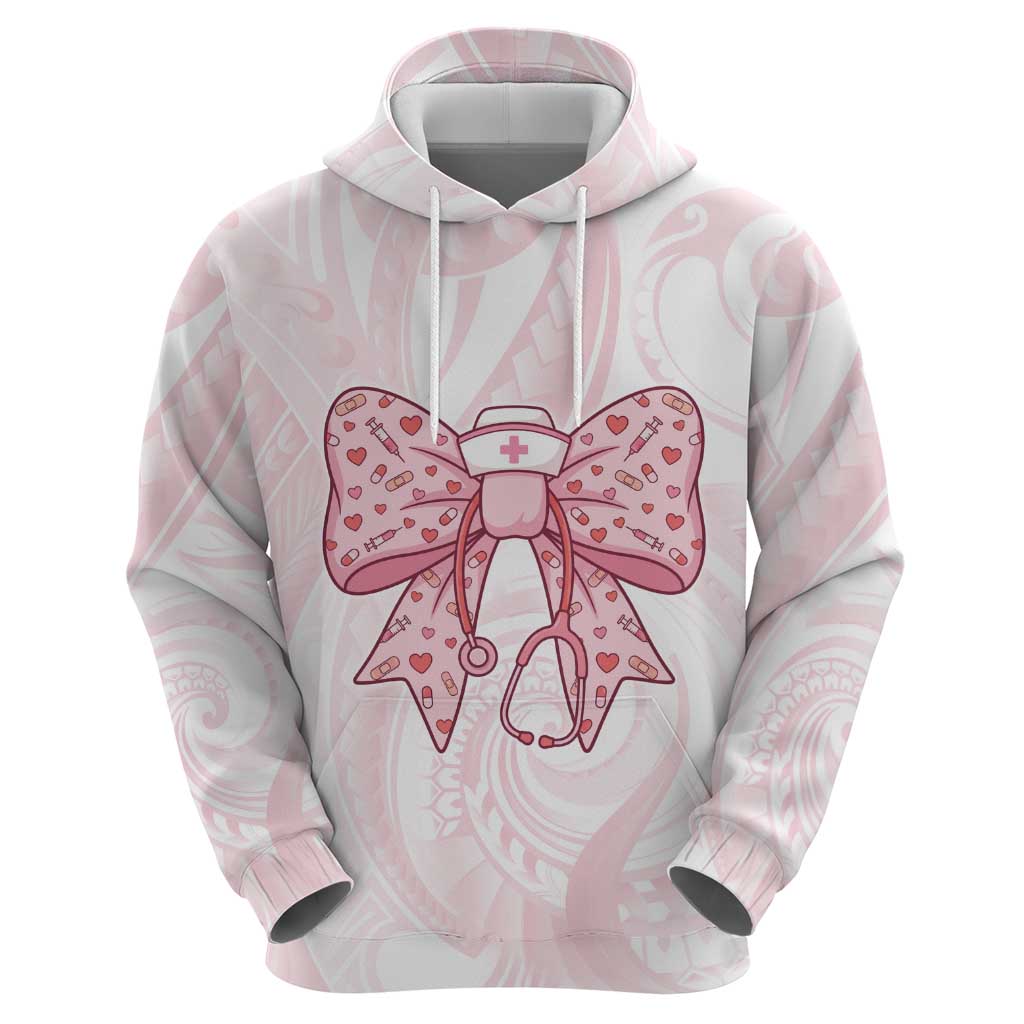 New Zealand Nurses RN Personalised Hoodie Pink Stethoscope Coquette Bow Maori Motif