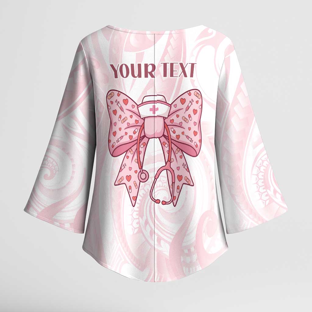 New Zealand Nurses RN Personalised Kimono Sleeve Blouse Pink Stethoscope Coquette Bow Maori Motif LT9 - Polynesian Pride
