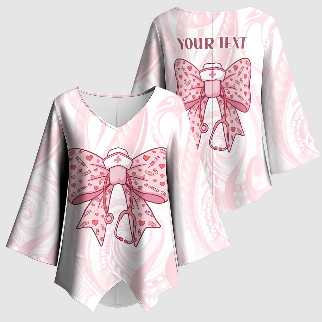 New Zealand Nurses RN Personalised Kimono Sleeve Blouse Pink Stethoscope Coquette Bow Maori Motif LT9 - Polynesian Pride
