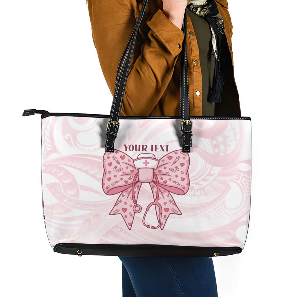 New Zealand Nurses RN Personalised Leather Tote Bag Pink Stethoscope Coquette Bow Maori Motif LT9 - Polynesian Pride
