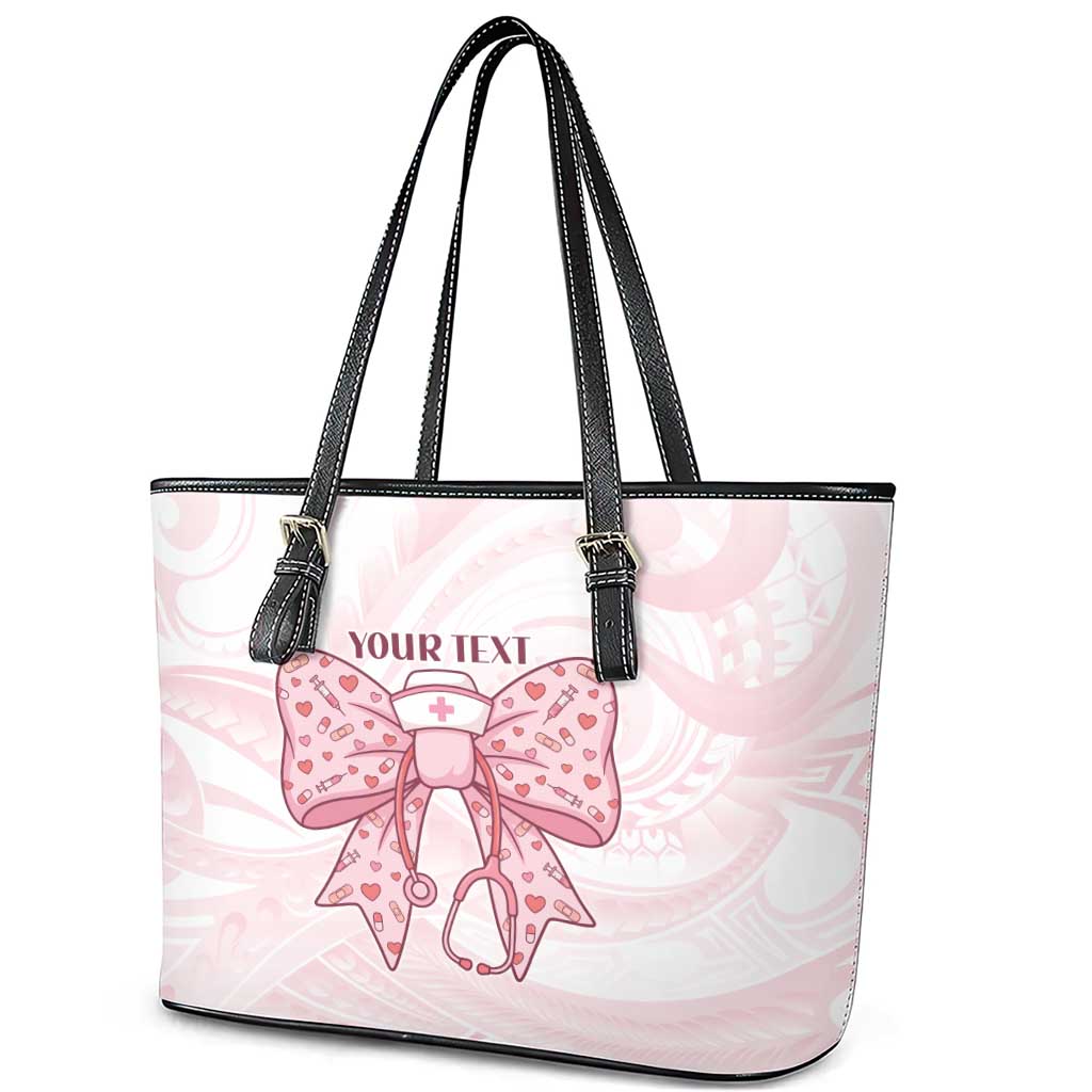 New Zealand Nurses RN Personalised Leather Tote Bag Pink Stethoscope Coquette Bow Maori Motif LT9 - Polynesian Pride