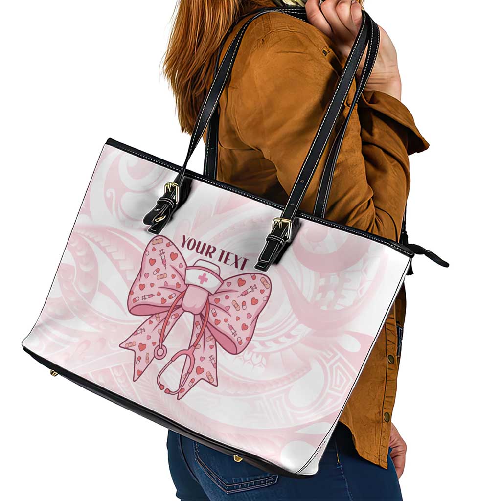 New Zealand Nurses RN Personalised Leather Tote Bag Pink Stethoscope Coquette Bow Maori Motif LT9 - Polynesian Pride