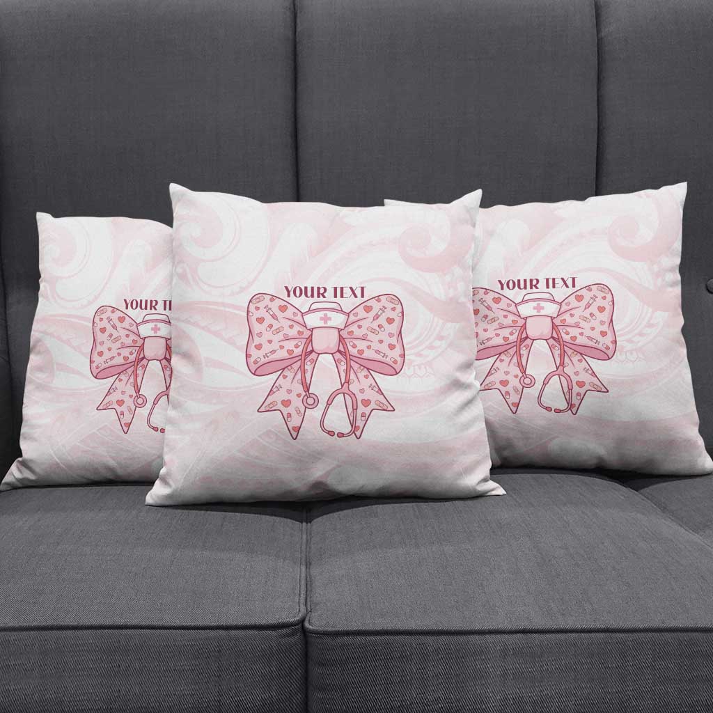 New Zealand Nurses RN Personalised Pillow Cover Pink Stethoscope Coquette Bow Maori Motif LT9 - Polynesian Pride