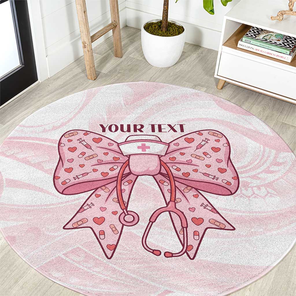 New Zealand Nurses RN Personalised Round Carpet Pink Stethoscope Coquette Bow Maori Motif LT9 Pink - Polynesian Pride
