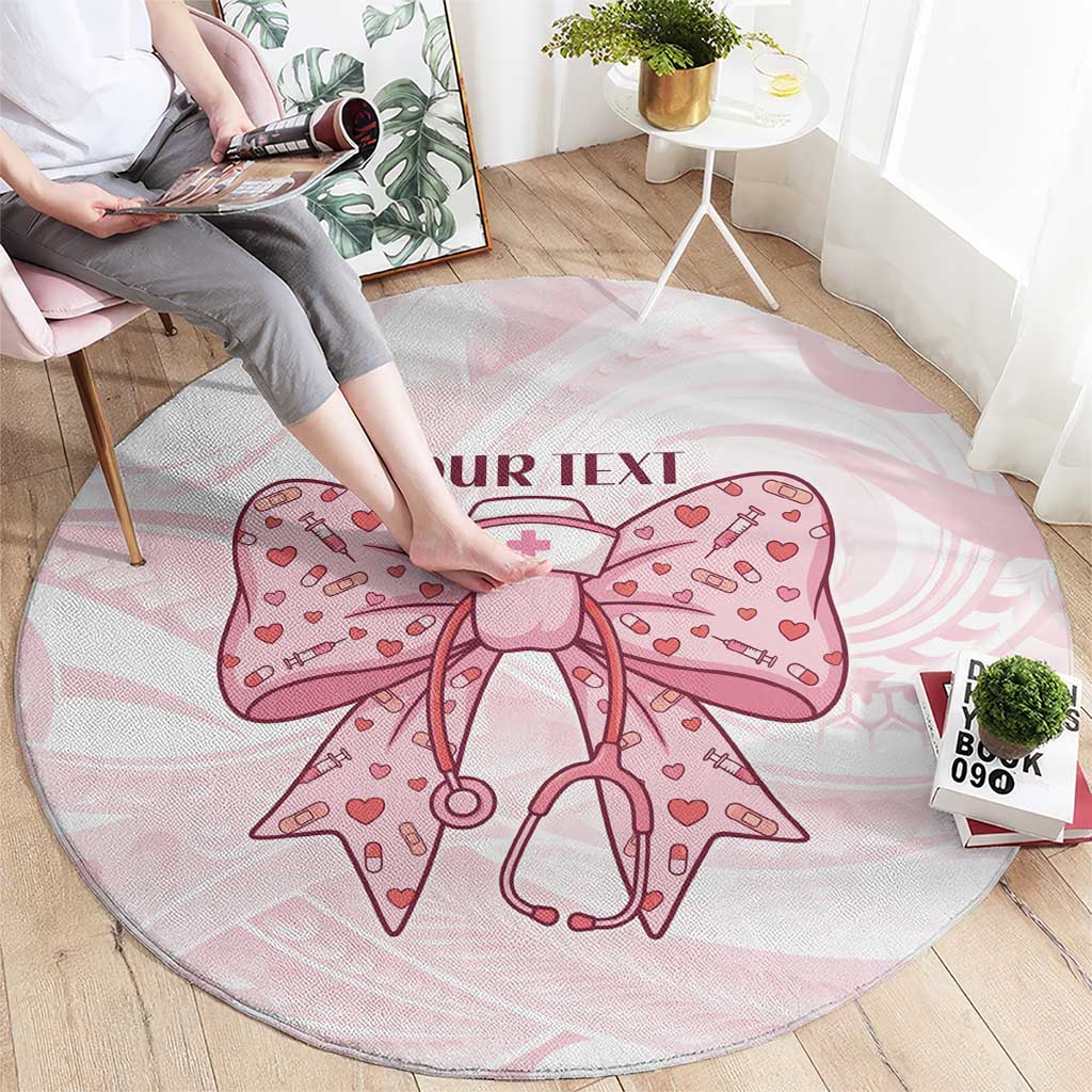 New Zealand Nurses RN Personalised Round Carpet Pink Stethoscope Coquette Bow Maori Motif LT9 - Polynesian Pride