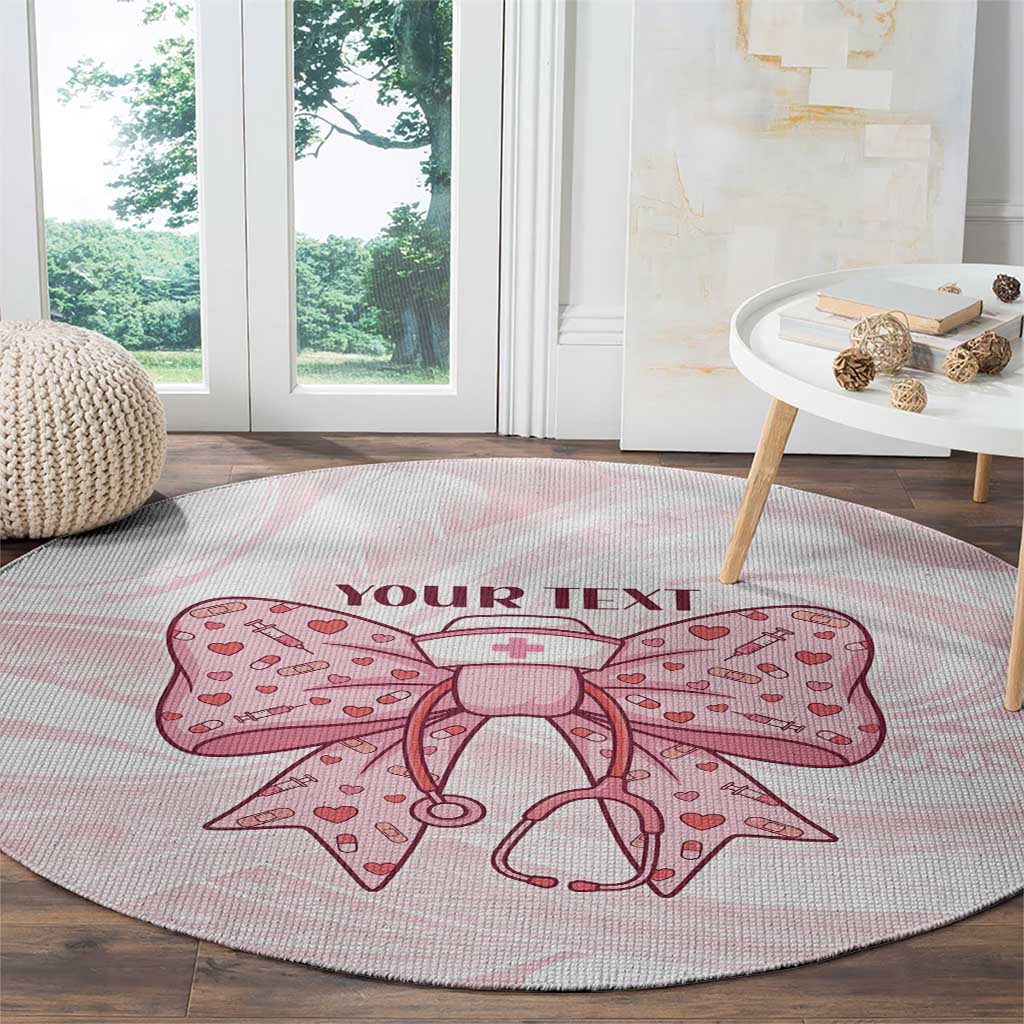 New Zealand Nurses RN Personalised Round Carpet Pink Stethoscope Coquette Bow Maori Motif LT9 - Polynesian Pride