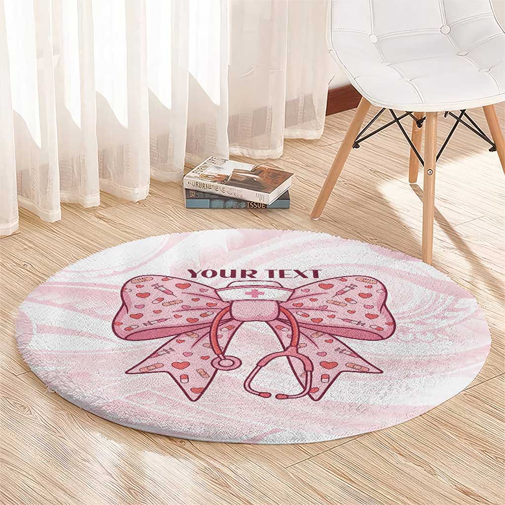 New Zealand Nurses RN Personalised Round Carpet Pink Stethoscope Coquette Bow Maori Motif LT9 - Polynesian Pride