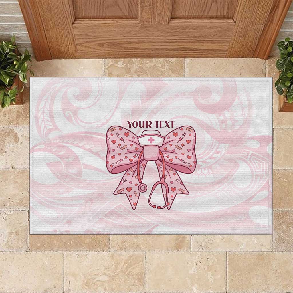 New Zealand Nurses RN Personalised Rubber Doormat Pink Stethoscope Coquette Bow Maori Motif LT9 Pink - Polynesian Pride
