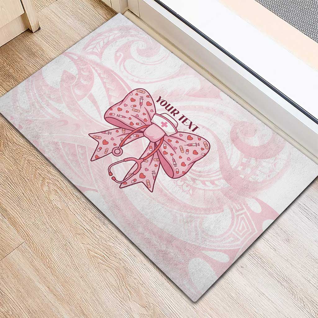 New Zealand Nurses RN Personalised Rubber Doormat Pink Stethoscope Coquette Bow Maori Motif LT9 - Polynesian Pride