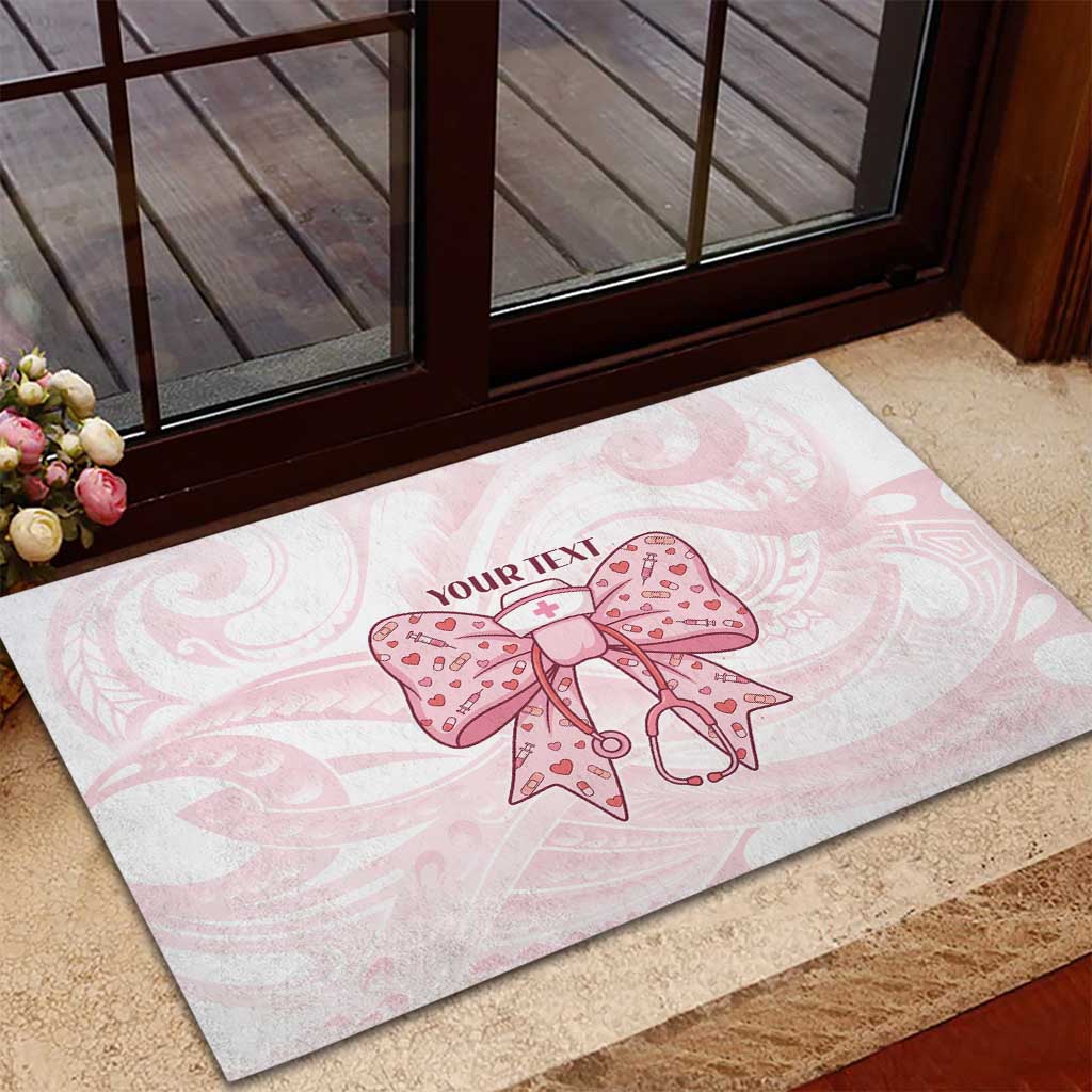 New Zealand Nurses RN Personalised Rubber Doormat Pink Stethoscope Coquette Bow Maori Motif LT9 - Polynesian Pride