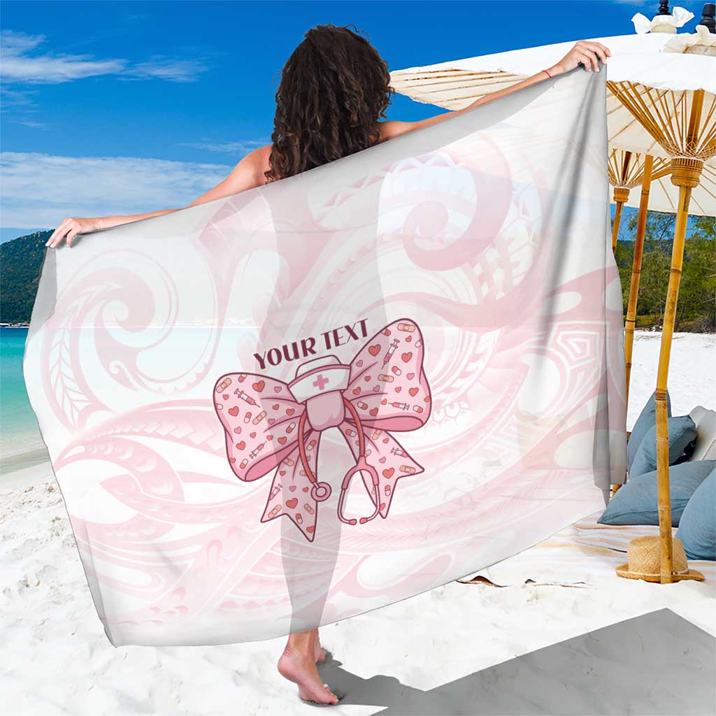 New Zealand Nurses RN Personalised Sarong Pink Stethoscope Coquette Bow Maori Motif LT9 One Size 44 x 66 inches Pink - Polynesian Pride