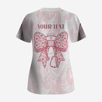 New Zealand Nurses RN Personalised Scrub Top Pink Stethoscope Coquette Bow Maori Motif LT9 - Polynesian Pride