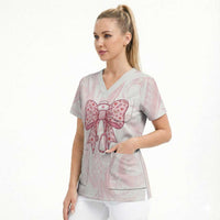New Zealand Nurses RN Personalised Scrub Top Pink Stethoscope Coquette Bow Maori Motif LT9 - Polynesian Pride