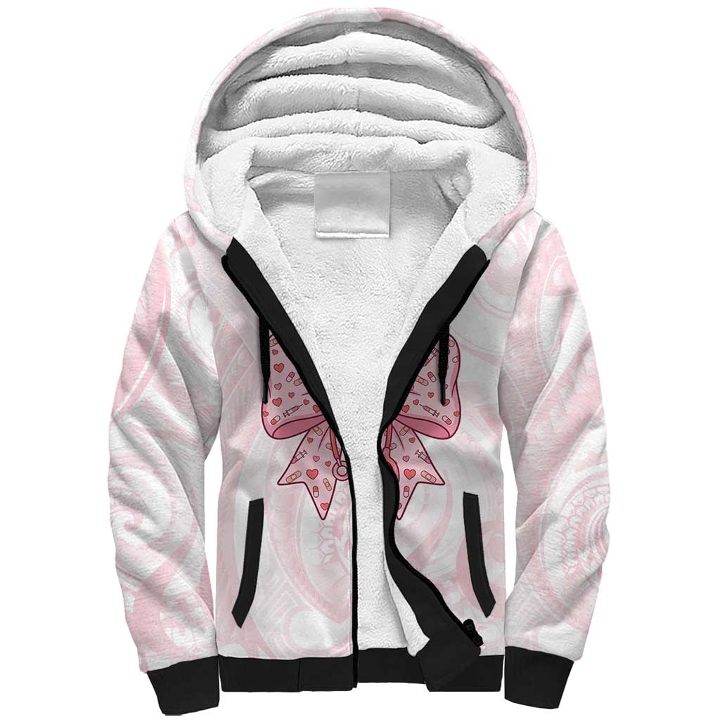 New Zealand Nurses RN Personalised Sherpa Hoodie Pink Stethoscope Coquette Bow Maori Motif LT9 Unisex Pink - Polynesian Pride