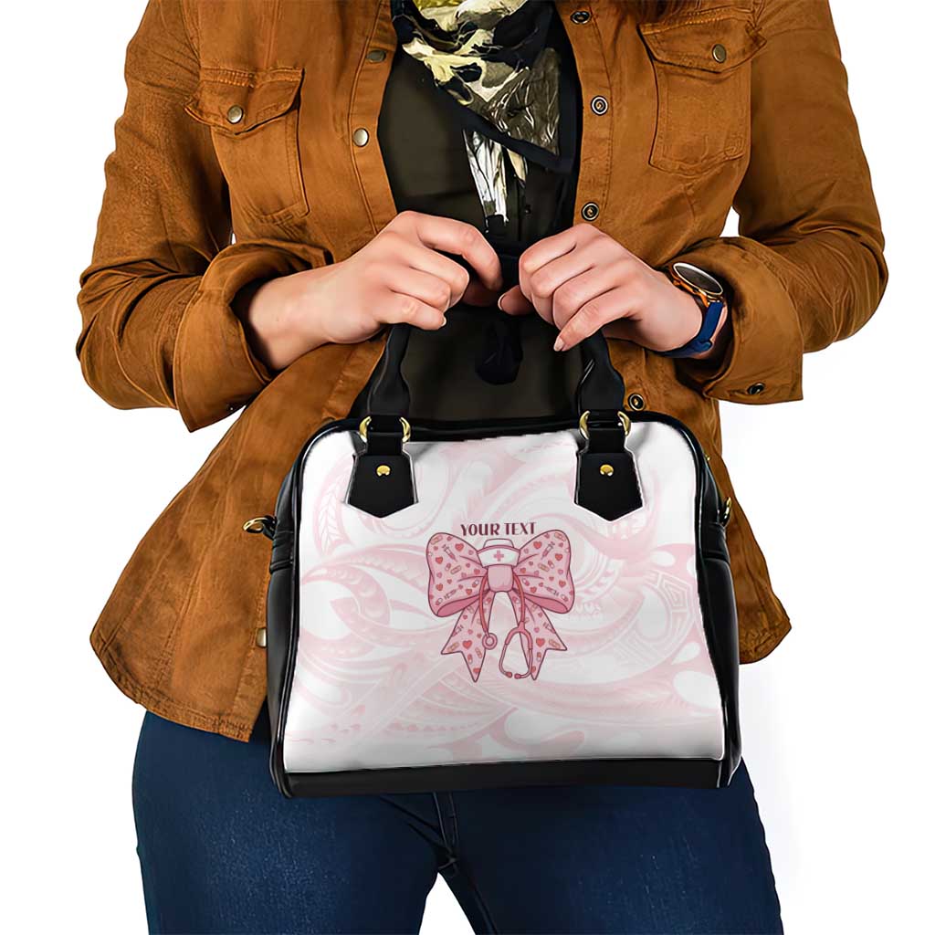 New Zealand Nurses RN Personalised Shoulder Handbag Pink Stethoscope Coquette Bow Maori Motif LT9 - Polynesian Pride