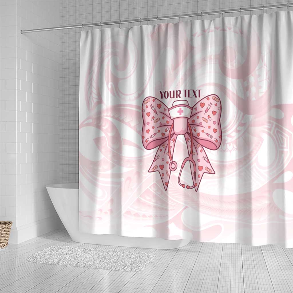 New Zealand Nurses RN Personalised Shower Curtain Pink Stethoscope Coquette Bow Maori Motif LT9 - Polynesian Pride