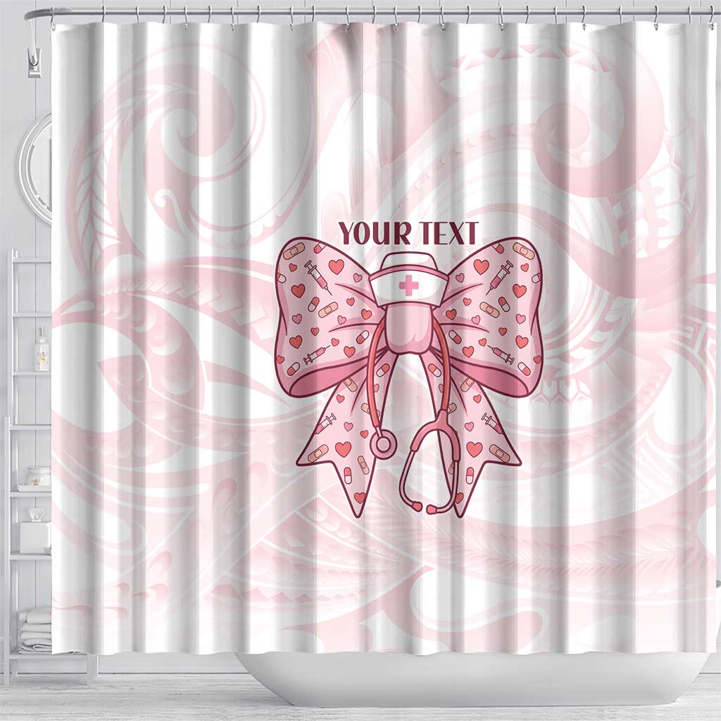 New Zealand Nurses RN Personalised Shower Curtain Pink Stethoscope Coquette Bow Maori Motif LT9 - Polynesian Pride