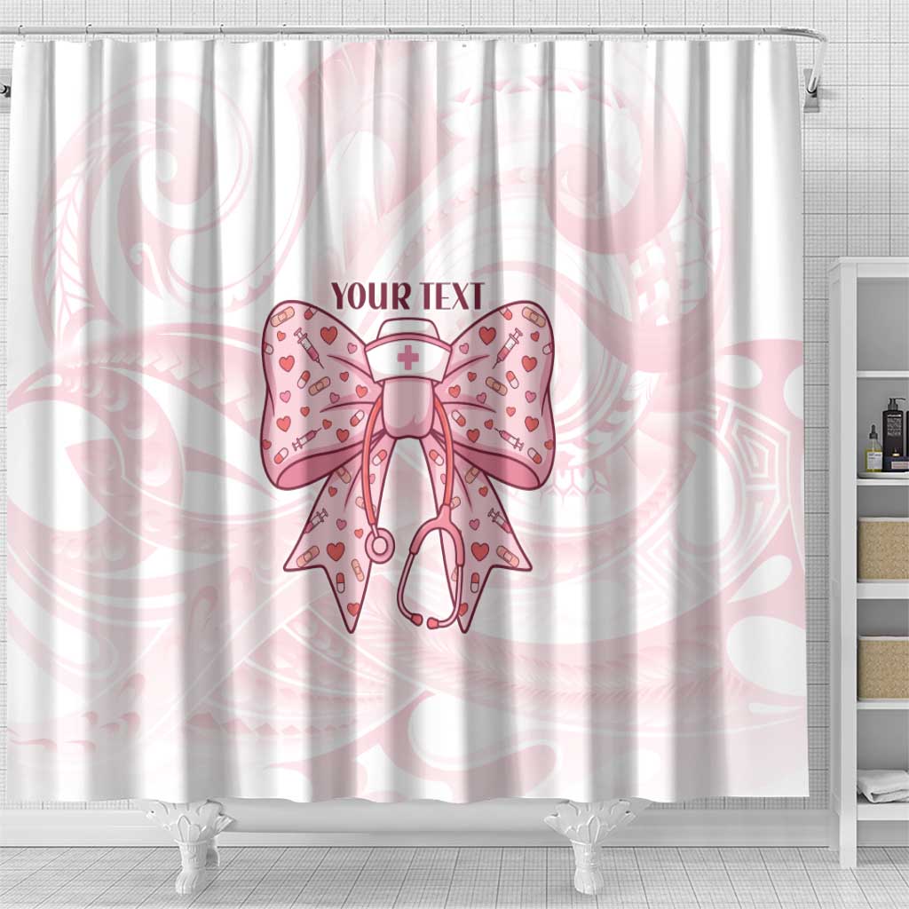 New Zealand Nurses RN Personalised Shower Curtain Pink Stethoscope Coquette Bow Maori Motif LT9 - Polynesian Pride