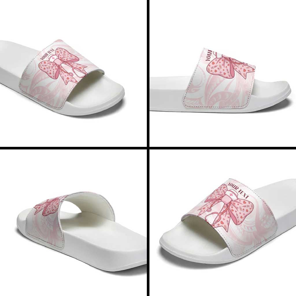 New Zealand Nurses RN Personalised Slide Sandals Pink Stethoscope Coquette Bow Maori Motif LT9 - Polynesian Pride