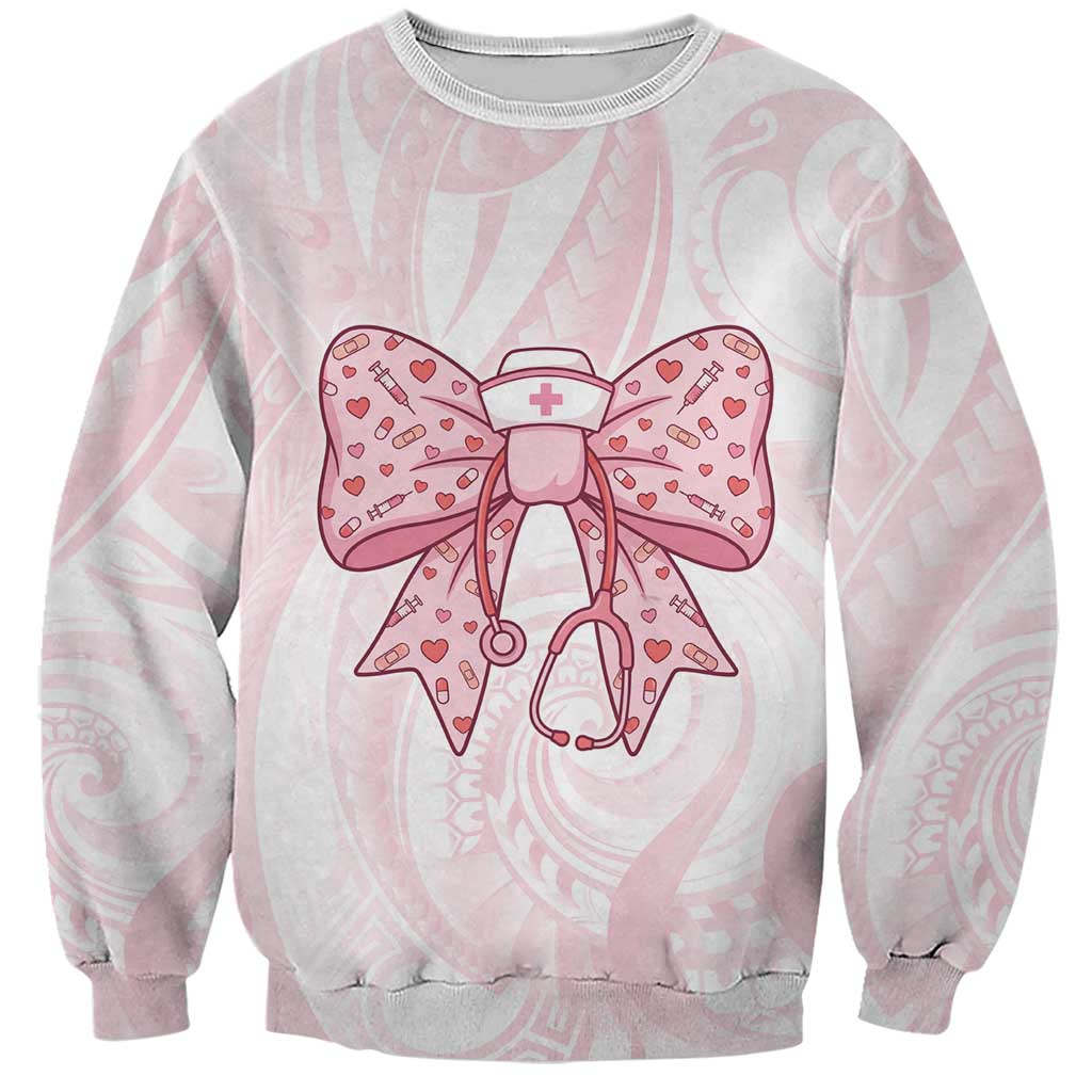 New Zealand Nurses RN Personalised Sweatshirt Pink Stethoscope Coquette Bow Maori Motif