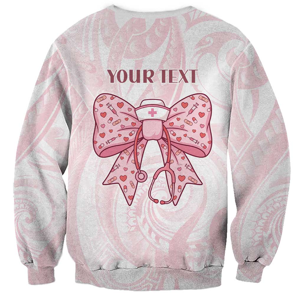 New Zealand Nurses RN Personalised Sweatshirt Pink Stethoscope Coquette Bow Maori Motif
