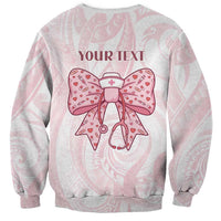 New Zealand Nurses RN Personalised Sweatshirt Pink Stethoscope Coquette Bow Maori Motif
