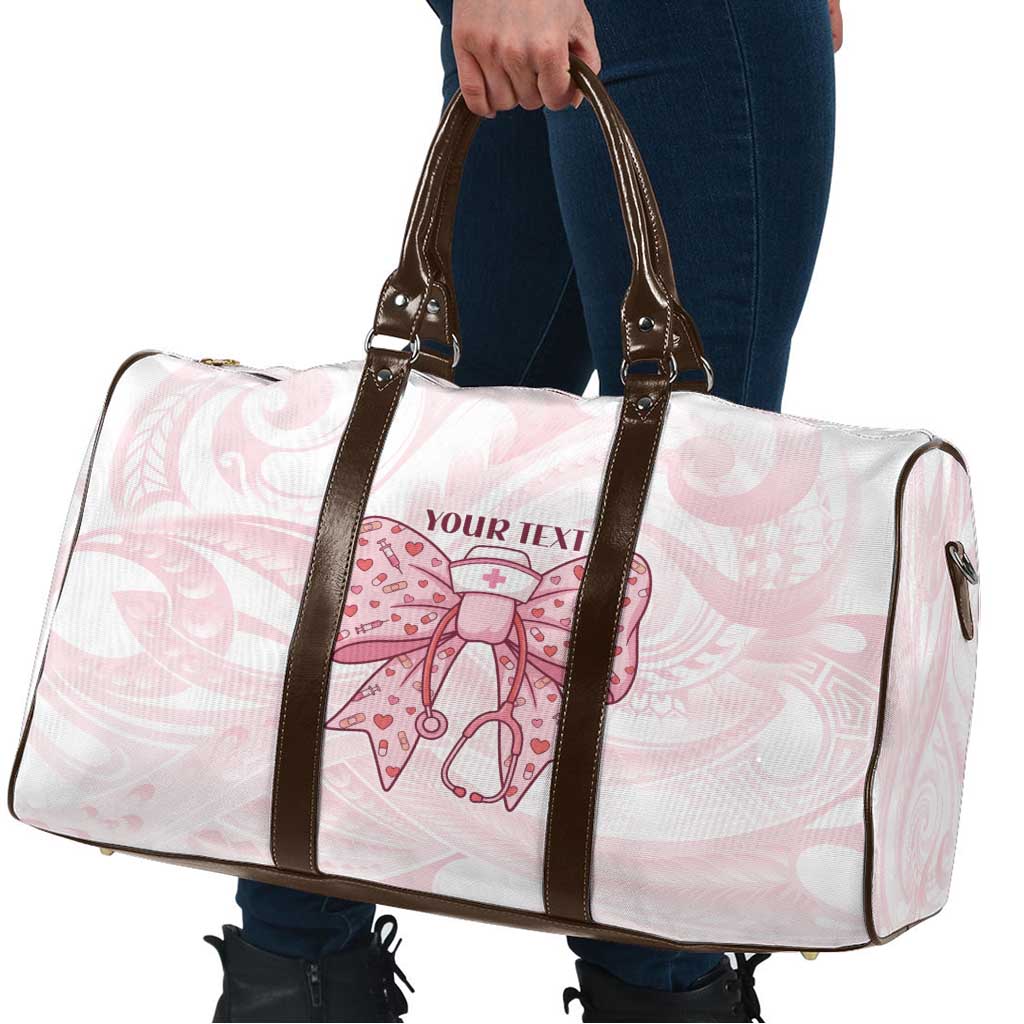 New Zealand Nurses RN Personalised Travel Bag Pink Stethoscope Coquette Bow Maori Motif LT9 - Polynesian Pride