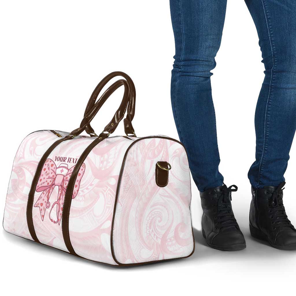 New Zealand Nurses RN Personalised Travel Bag Pink Stethoscope Coquette Bow Maori Motif LT9 - Polynesian Pride