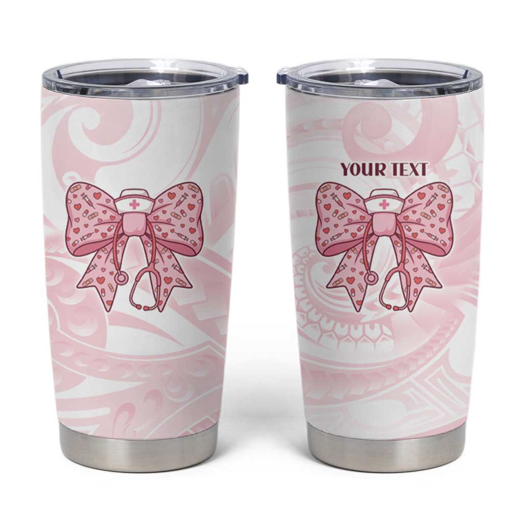 New Zealand Nurses RN Personalised Tumbler Cup Pink Stethoscope Coquette Bow Maori Motif LT9 Pink - Polynesian Pride