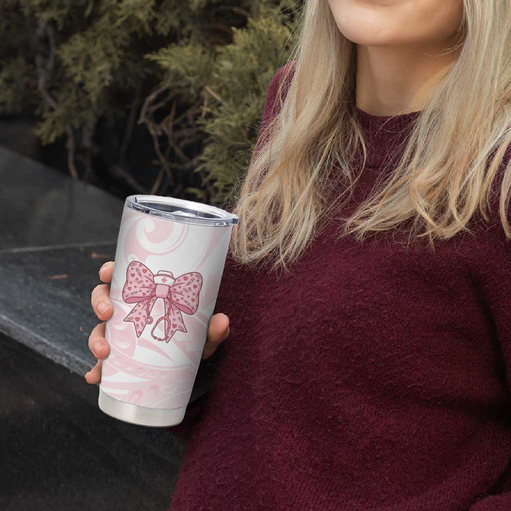New Zealand Nurses RN Personalised Tumbler Cup Pink Stethoscope Coquette Bow Maori Motif LT9 - Polynesian Pride