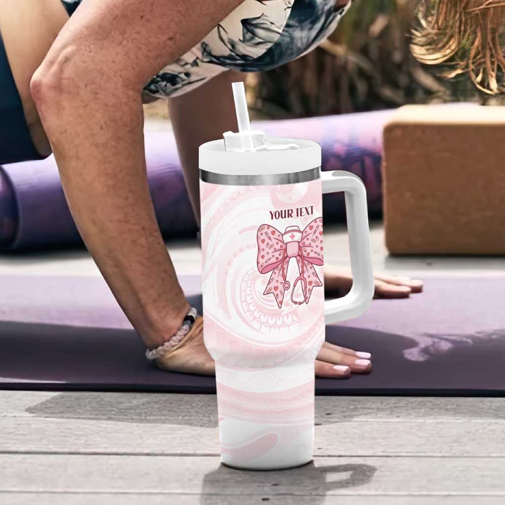 New Zealand Nurses RN Personalised Tumbler With Handle Pink Stethoscope Coquette Bow Maori Motif