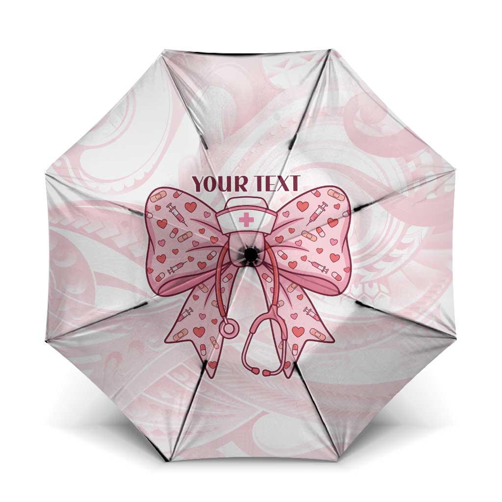 New Zealand Nurses RN Personalised Umbrella Pink Stethoscope Coquette Bow Maori Motif LT9 One Size Folded 11.42 inch Opened Diameter 37.4 inch Pink - Polynesian Pride