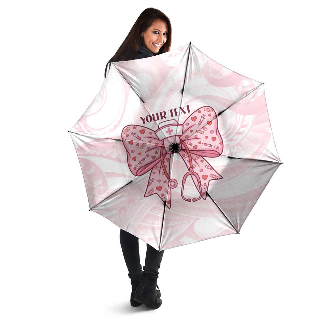 New Zealand Nurses RN Personalised Umbrella Pink Stethoscope Coquette Bow Maori Motif LT9 - Polynesian Pride