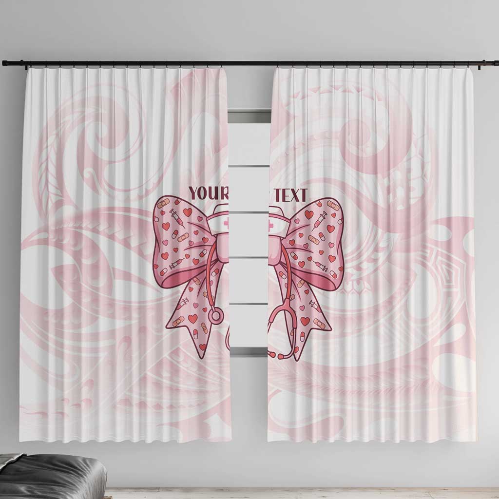 New Zealand Nurses RN Personalised Window Curtain Pink Stethoscope Coquette Bow Maori Motif LT9 With Hooks Pink - Polynesian Pride
