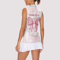 New Zealand Nurses RN Personalised Women Sleeveless Polo Shirt Pink Stethoscope Coquette Bow Maori Motif