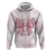 New Zealand Nurses RN Personalised Zip Hoodie Pink Stethoscope Coquette Bow Maori Motif LT9 Zip Hoodie Pink - Polynesian Pride