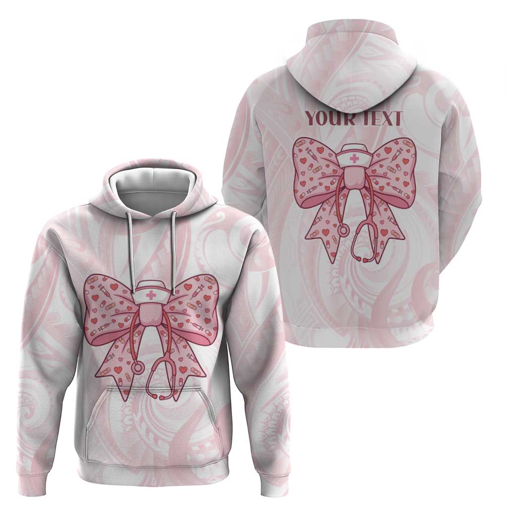 New Zealand Nurses RN Personalised Zip Hoodie Pink Stethoscope Coquette Bow Maori Motif LT9 - Polynesian Pride