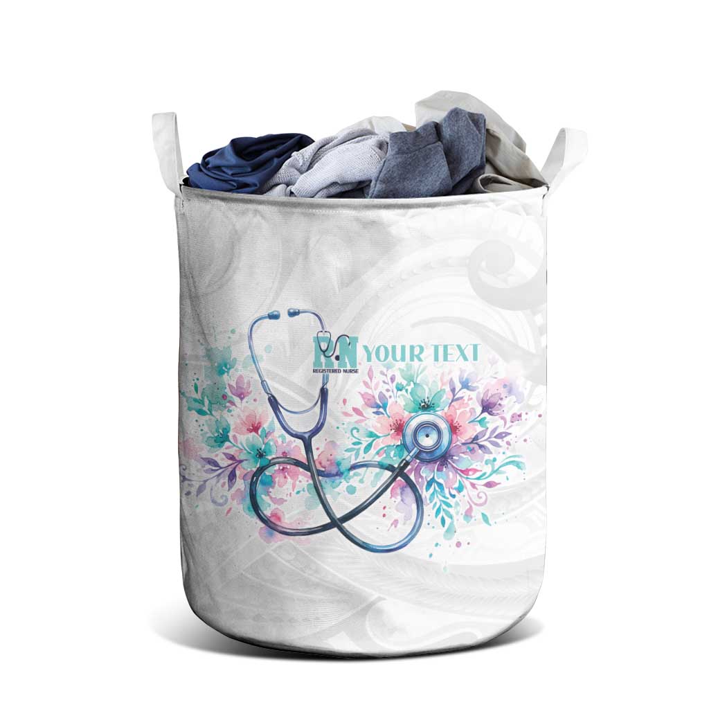 New Zealand Nurses RN Personalised Laundry Basket Stethoscope Floral Maori Motif