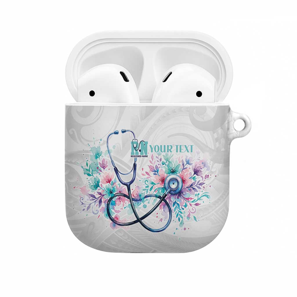 New Zealand Nurses RN Personalised AirPods Case Stethoscope Floral Maori Motif