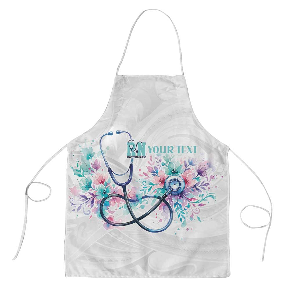 New Zealand Nurses RN Personalised Apron Stethoscope Floral Maori Motif LT9 White - Polynesian Pride